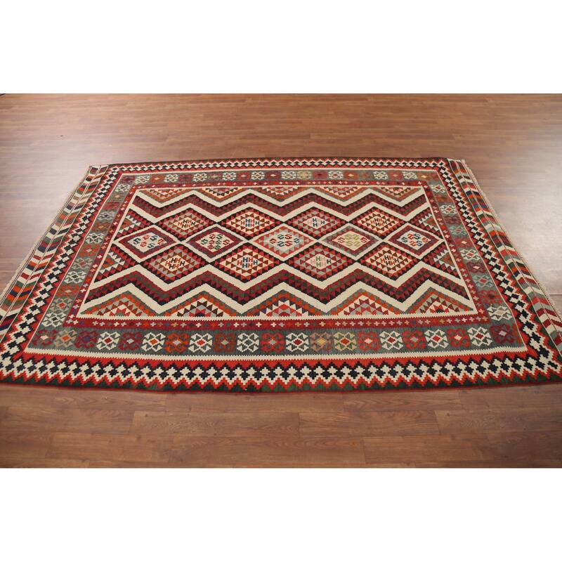 Kilim Qashqai Persian Vintage Rug Vegetable Dye Wool Carpet - 5'3"x 7'8"