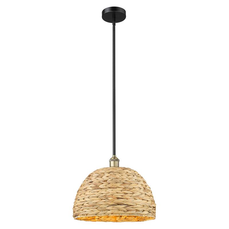 Innovations Lighting Endless Possibilities Edison - Woven Rattan - 1 Light 16" Stem Hung Mini Pendant - Black Antique Brass