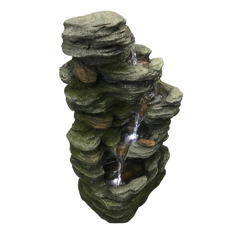 LED Lighted Multi Level Stone Garden Water Fountain- 24.2"
