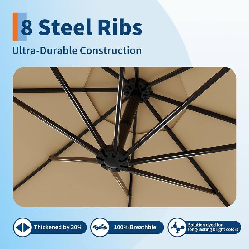 10ft Offset Patio Umbrella, Cantilever Umbrella with Easy Lift & Tilt Adjustment, 8 Ribs Sun Umbrella UV Protection