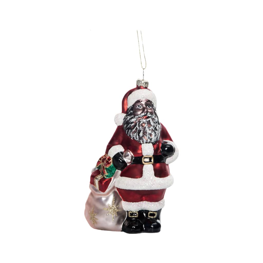 Transpac Glass 6.13 in. Multicolor Christmas Gifts in Bag Santa Ornament