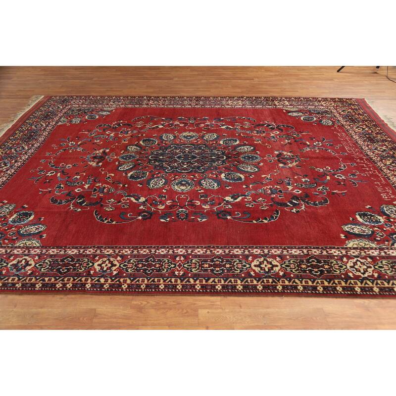 Hand Knotted Oriental 100% Wool Carpet Traditional Floral Red Balouch Area Rug - 11' 5'' X 8' 5''