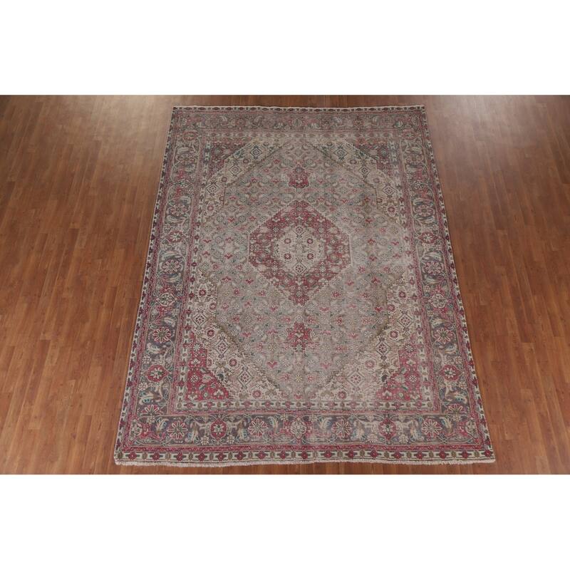 Hand Knotted Oriental 100% Wool Carpet Traditional Medallion Greys & Charcoal Tabriz Area Rug - 10' 9'' X 8' 1''