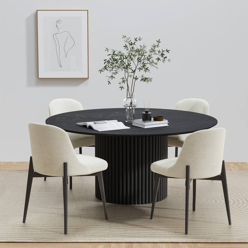 2Pcs Dining Chairs Modern Fabric Upholstered Kitchen Side Chairs with Natural Wood Legs Comfy Armless Side Chair