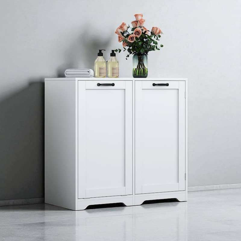 Freestanding Laundry Cabinet with Tilt-Out Laundry Hamper, Adjustable Shelf, 3 Shelves for Storage