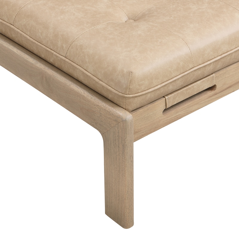 Christopher Knight Home - 48.4" Rectangle Tufted Upholstered Cocktail, Leather Ottoman Coffee Table with Rubber Wood Frame