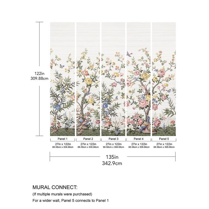 REMIX Walls by Katie Hunt Spring Chinoiserie Soft White Wall Mural