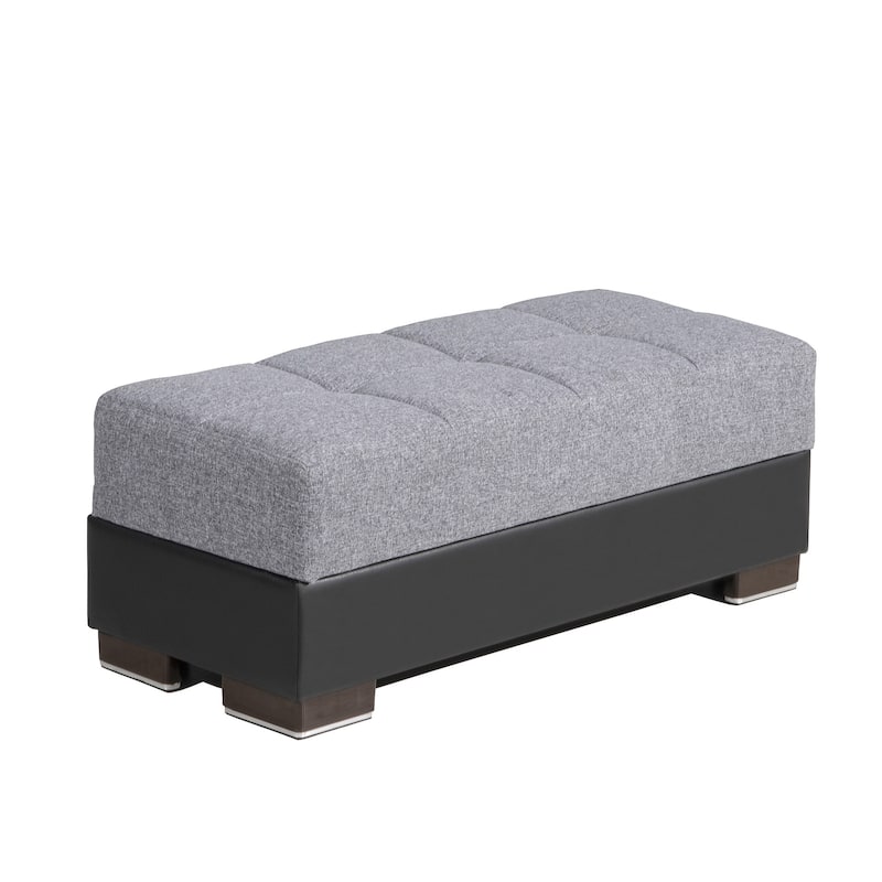 HomeRoots 50" Gray Black Brown and Gray Chenille And Faux Leather Storage Ottoman