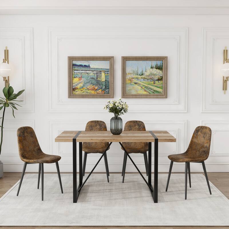 Brown Suede Metal Mid-Century Modern Dining Chairs Set of 4 - 16.53" L x 18.5" W x 33.5" H