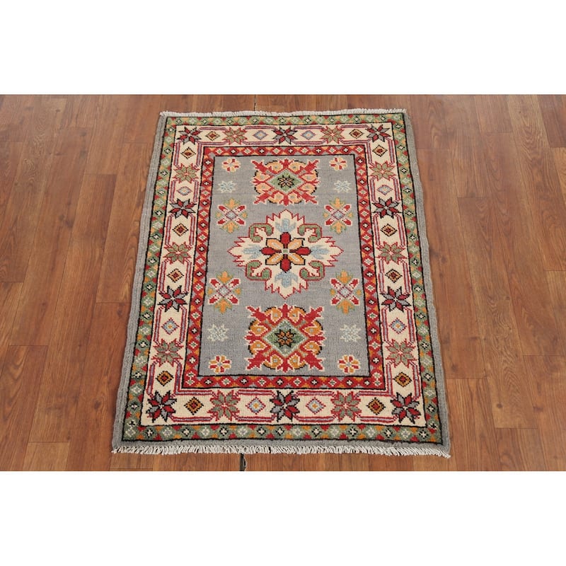 Geometric Kazak Accent Rug Hand-Knotted Traditional Wool Carpet - 2'1"x 2'10"