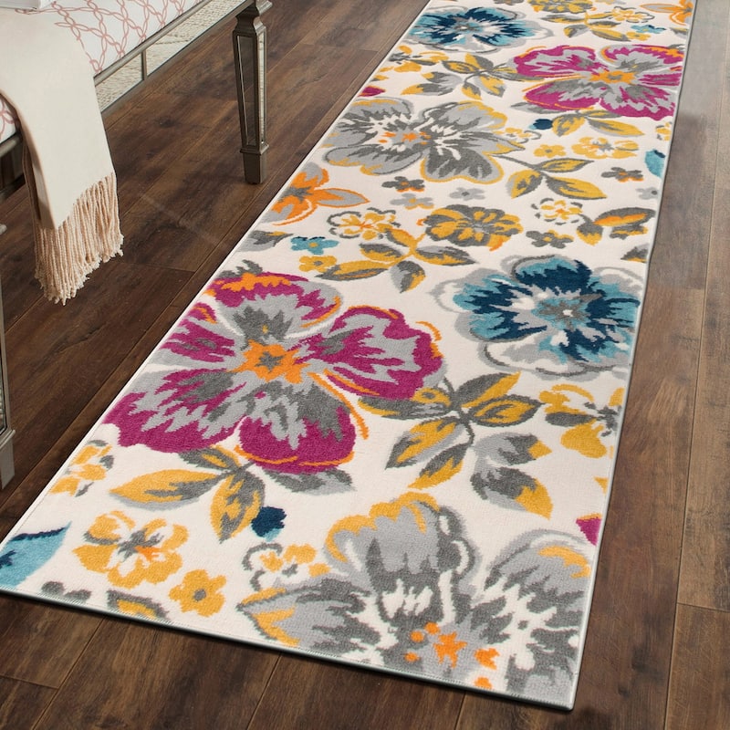 World Rug Gallery Modern Floral Design Area Rug - 2' x 7'2" Runner - Multi - Runner/Rectangle