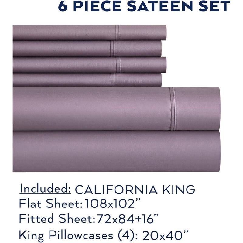 Thomasville 1500 Thread Count Purple 6 Piece Premium Cotton Rich Sateen Sheet Set - California King