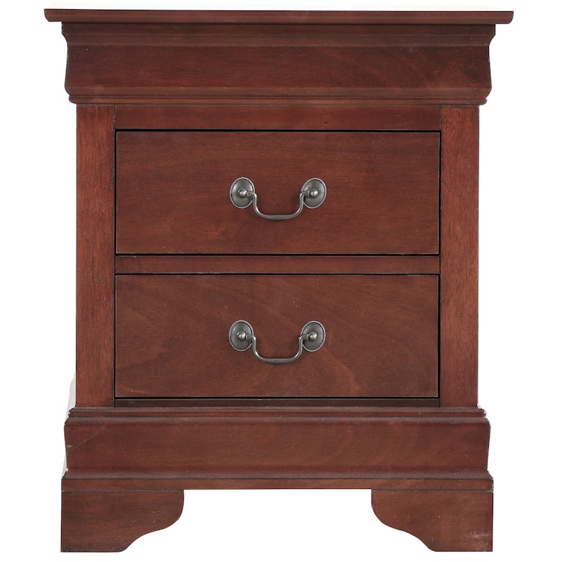 Cherry Nightstand with Two Drawers, 24x21x16 Classic Bedside Storage Table with Rich Finish and No Assembly Needed