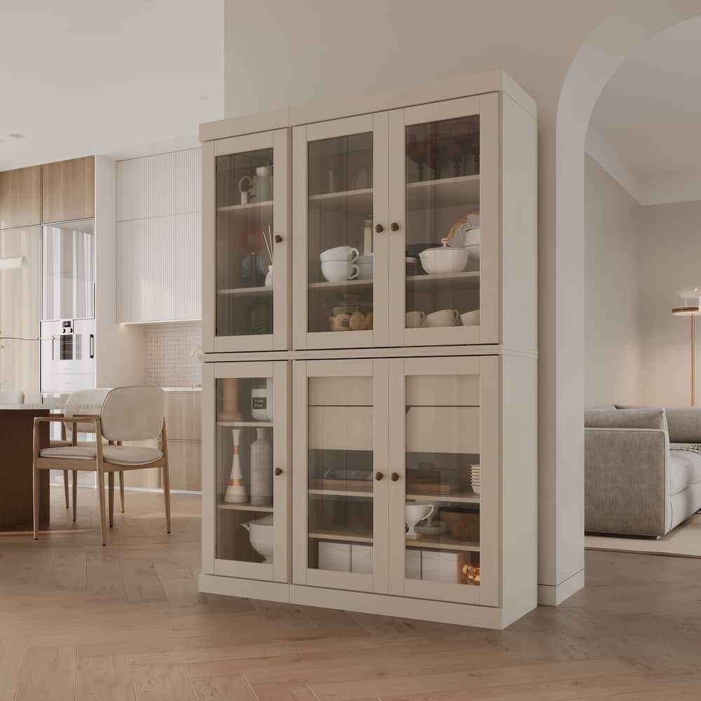 Palace Imports 100% Solid Wood 48.5" Pantry China Cabinet with Clear Glass Doors, 2-Drawers and Adjustable Shelves