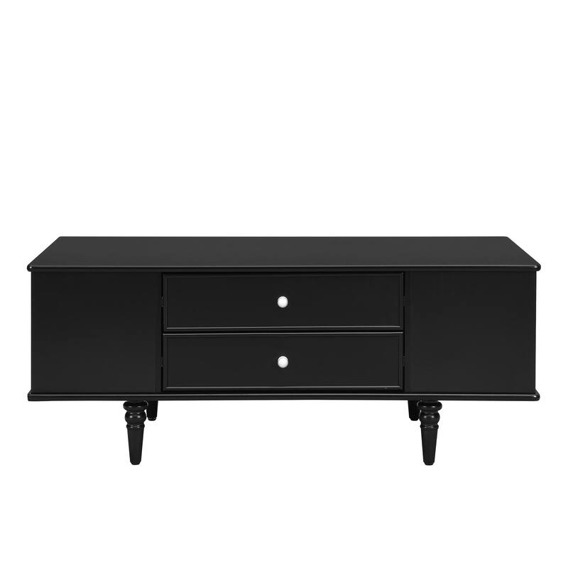47.2" Wood Coffee Table with Metal Handles and Four Solid Wood Legs