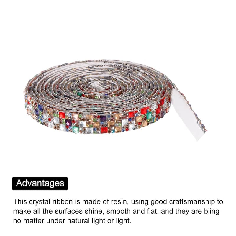 3 Pcs 3 Yards 12mm Self-Adhesive Crystal Rhinestone Ribbon Colorful
