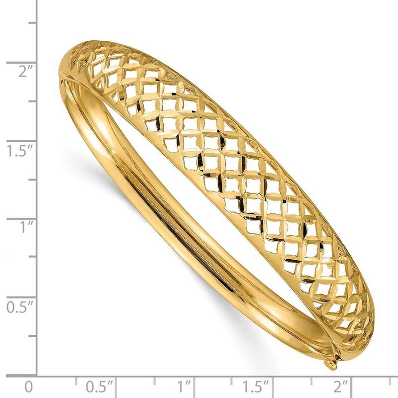 Curata 14k Yellow Gold 12.5mm Graduated Fancy Weave Hinged Bangle Bracelet