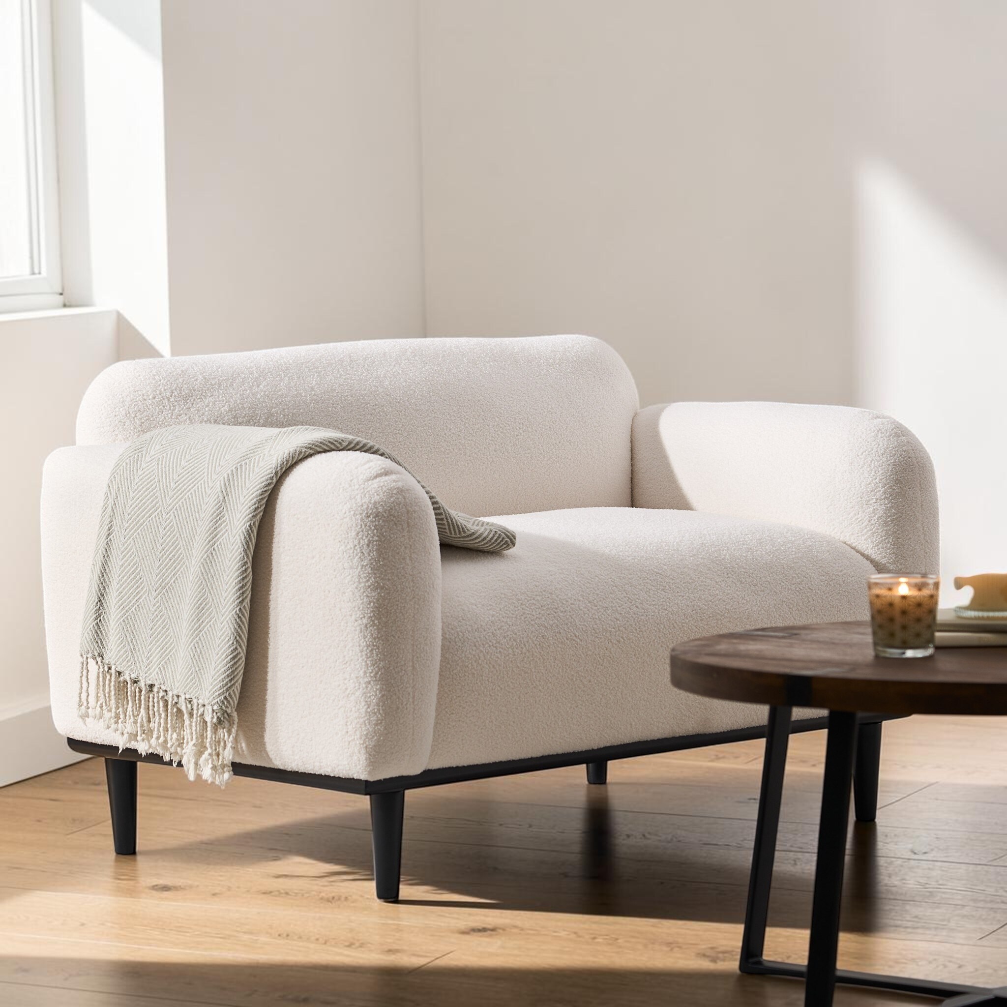 50 Inch Upholstered Loveseat Sofa with Black Wood Legs, Modern 2
