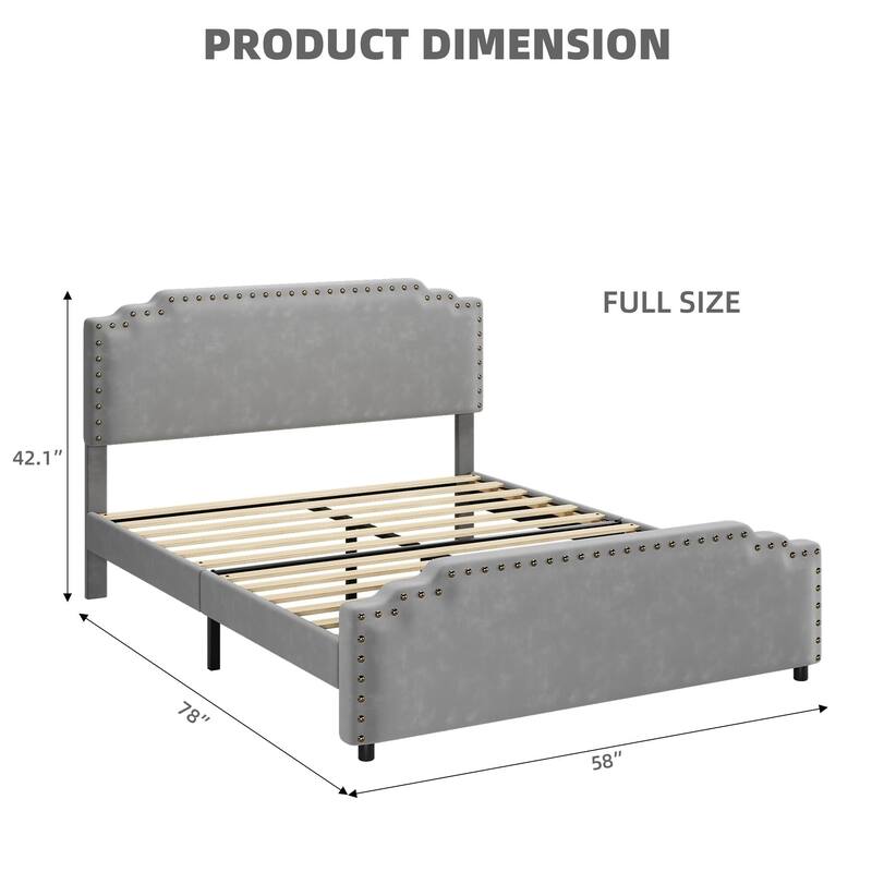 Velvet Upholstered Platform Bed Frame, No Box Spring Needed