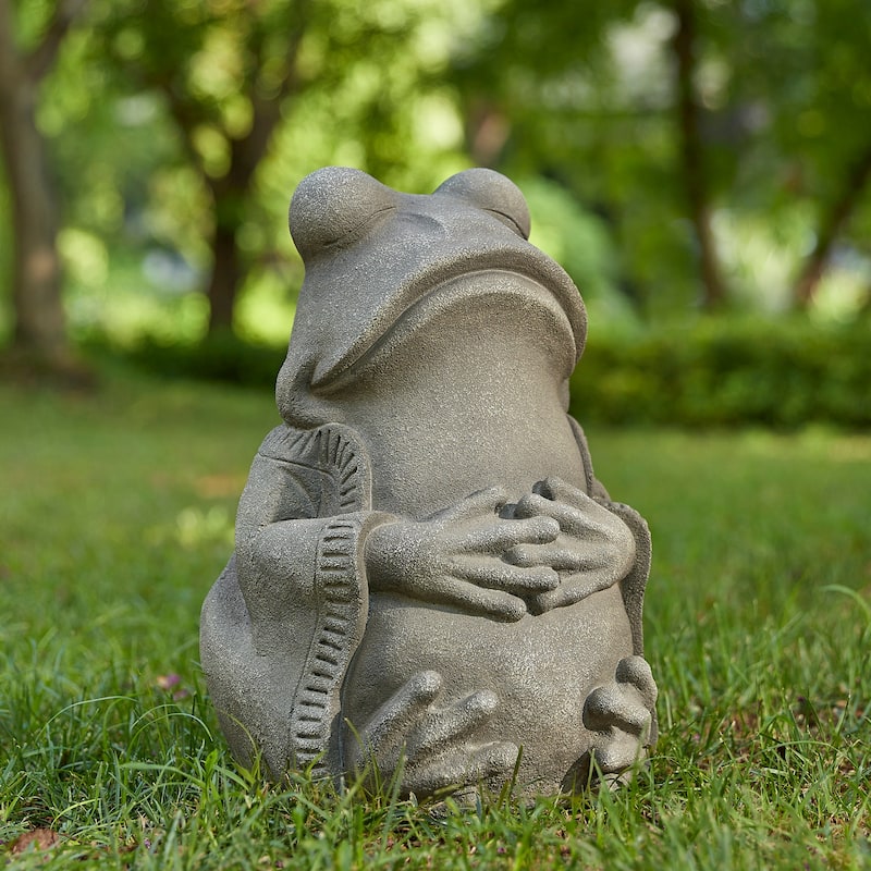 Glitzhome 16.75"H MGO Faux Concrete Zen-Style Frog Garden Statue Spring Gifts