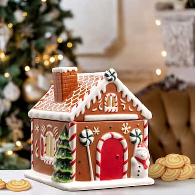 9.5" Ceramic Lit Gingerbread House Cookie Jar