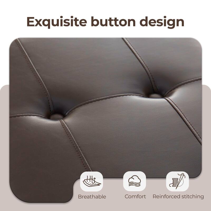 Black Faux Leather Storage Bench, Modern Ottoman Entryway Bench with Hidden Compartment for Bedroom or Living Room