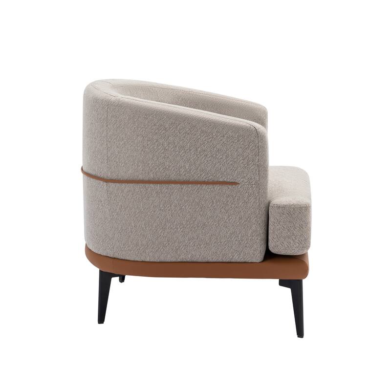 Burnt Orange Modern 28.9" Two-tone Barrel Fabric Chair with Broad and Thick Cushion and Sturdy Metal Legs for Living Room