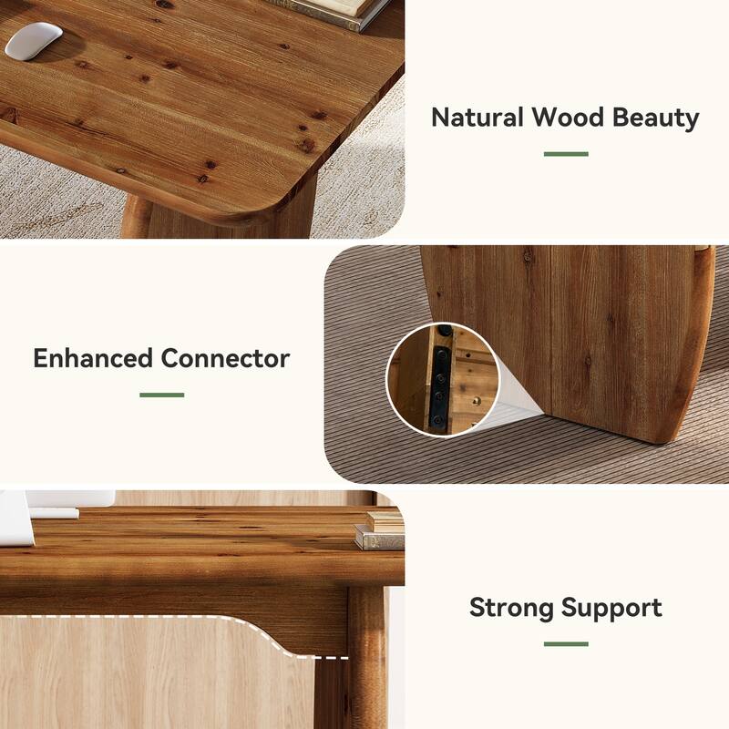 63'' Solid Wood Executive Desk, Large Office Computer Desk with Sturdy Wood Legs