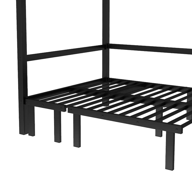 Full Over Full Size Pull-Out Bunk Bed, Lower Bunk Can Be Pulled Out In Three Sections, Top Bunk Equipped With Safety Rails