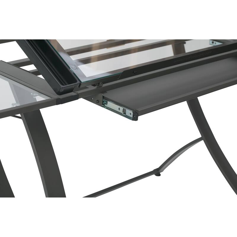 Studio Designs Futura Luxe Black Metal and Glass Crafting Table with Built-In Storage
