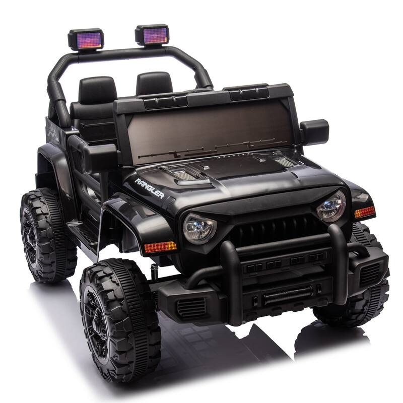 Black Ride on Truck Car with Removable Steering Wheel, Electric Car for Kids with LED Lights, Battery Powered Electric Car
