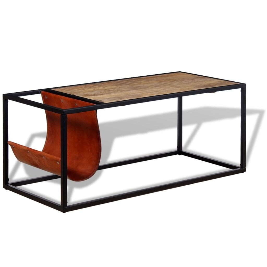 Vidaxl Coffee Table With Genuine Leather Magazine Holder Vidaxl Coffee Table With Genuine Leather Magazine Holder