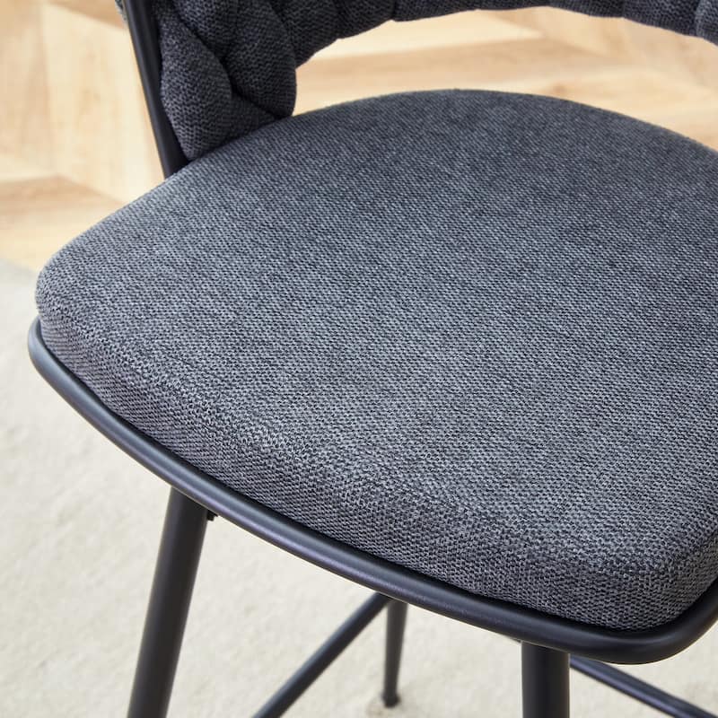 Roomfitters Swivel Bar Stools with Linen Cushions and Black Iron Frame, Set of 2