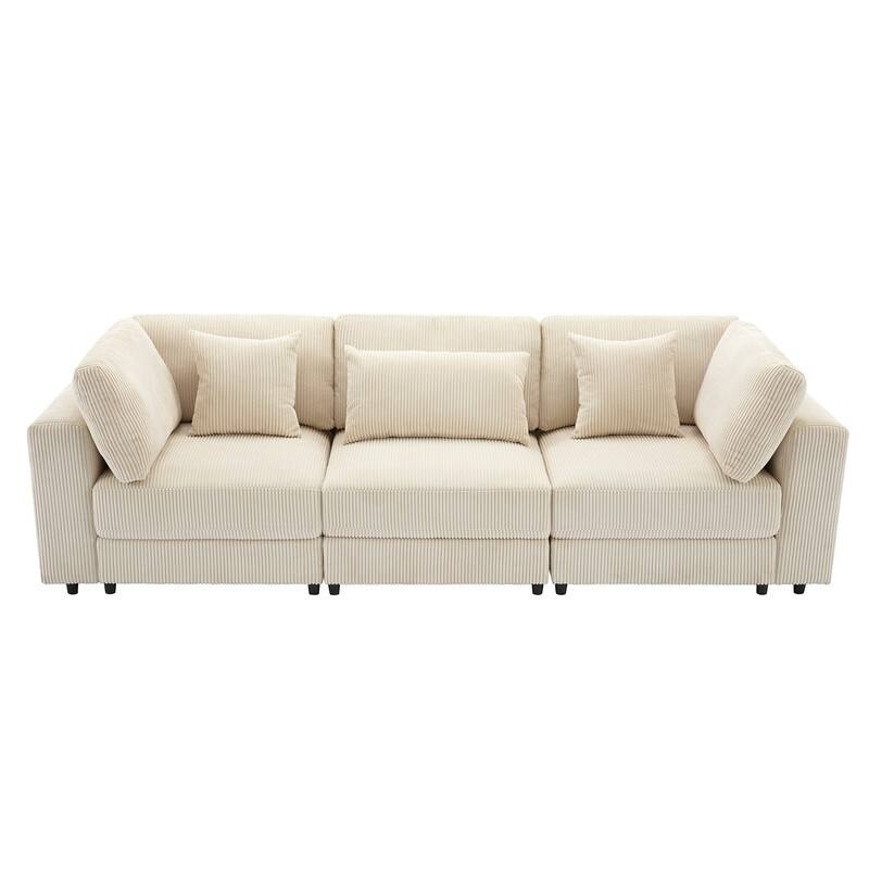 105" Corduroy Three Seater Upholstered Large Sofa (New Arrival)
