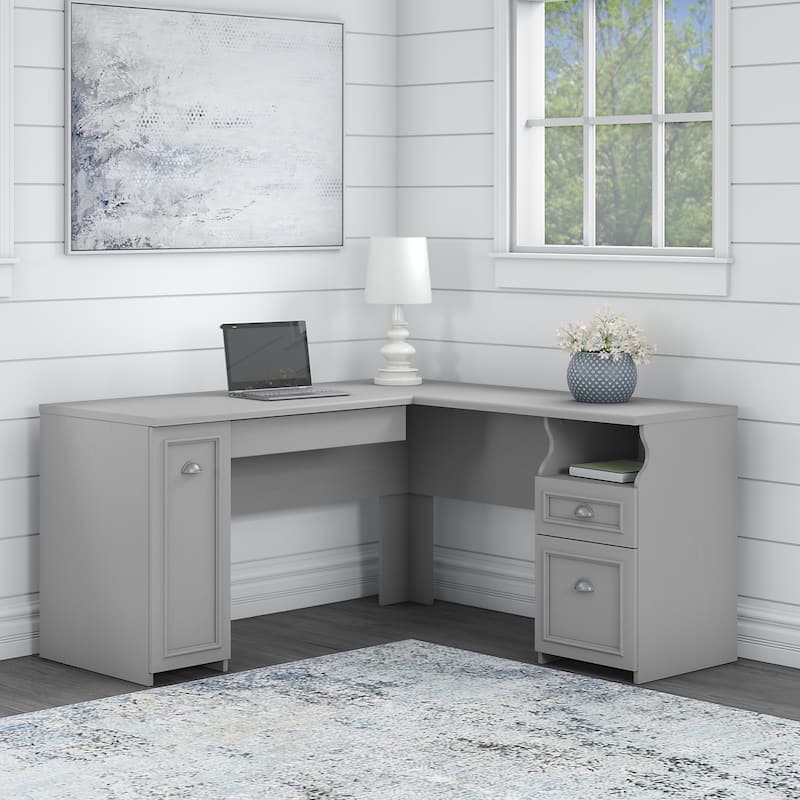 Fairview 60W L Shaped Desk with Drawers and Cabinet by Bush Furniture - Cape Cod Gray
