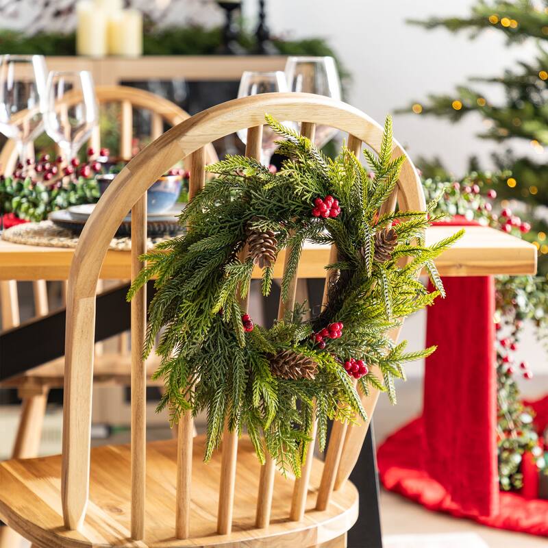 ﻿ Glitzhome Artificial Christmas Tree Potted Xmas Plant with Red Berries, Pinecones, PE Dripping Pine for Home Holiday Decor