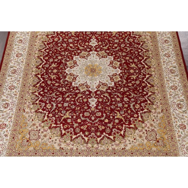 Wool/ Silk Vegetable Dye Floral Tabriz Oriental Area Rug Hand-knotted - 8'1" x 10'5"