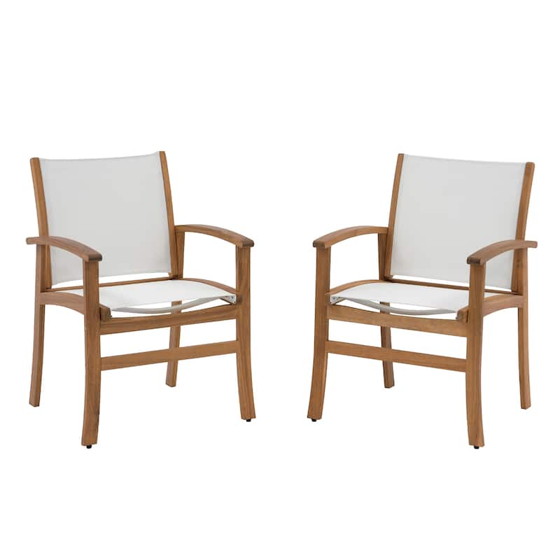 Outdoor Wooden Armchairs with Textilene Back (Set of 2)
