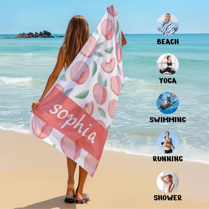 Personalized Beach Towel, Custom Peach Beach Towel with Name