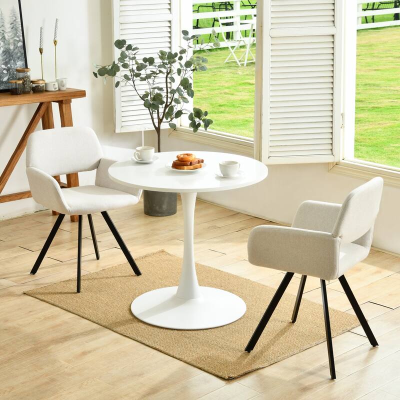 Homy Casa 3-Piece Modern Dining Set with Round Pedestal Table and Upholstered Armchairs