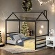 preview thumbnail 1 of 22, Playful House-Shaped Design Platform Bed with Roof and Chimney Design,Black Black