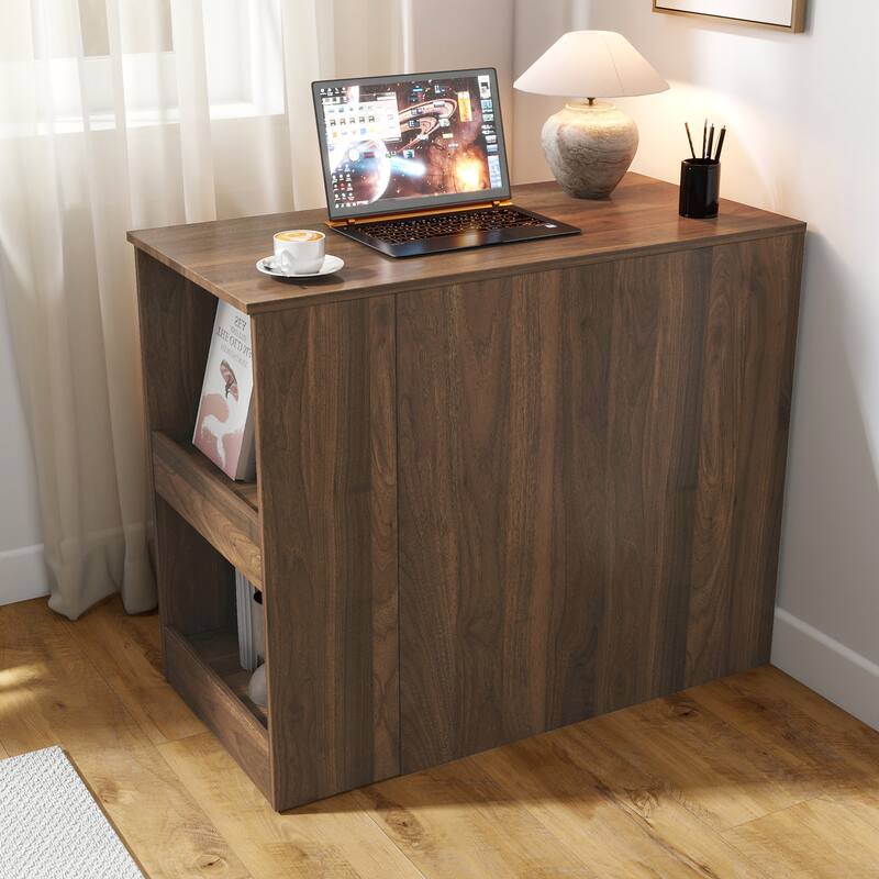 Anmytek Expandable Storage Cabinet Desk Combo 2 in 1 Small Space Workstation Walnut