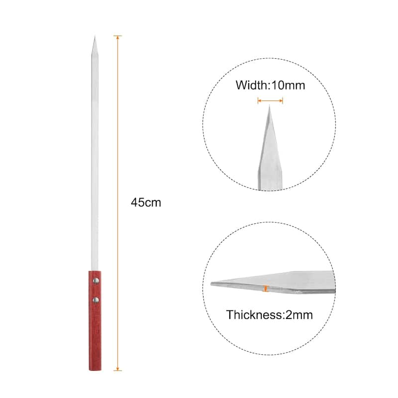 16pcs Kebob Skewers 45cmx10mmx2mm Flat Sticks with Wood Handle - 145cmx10mmx2mm - Silver