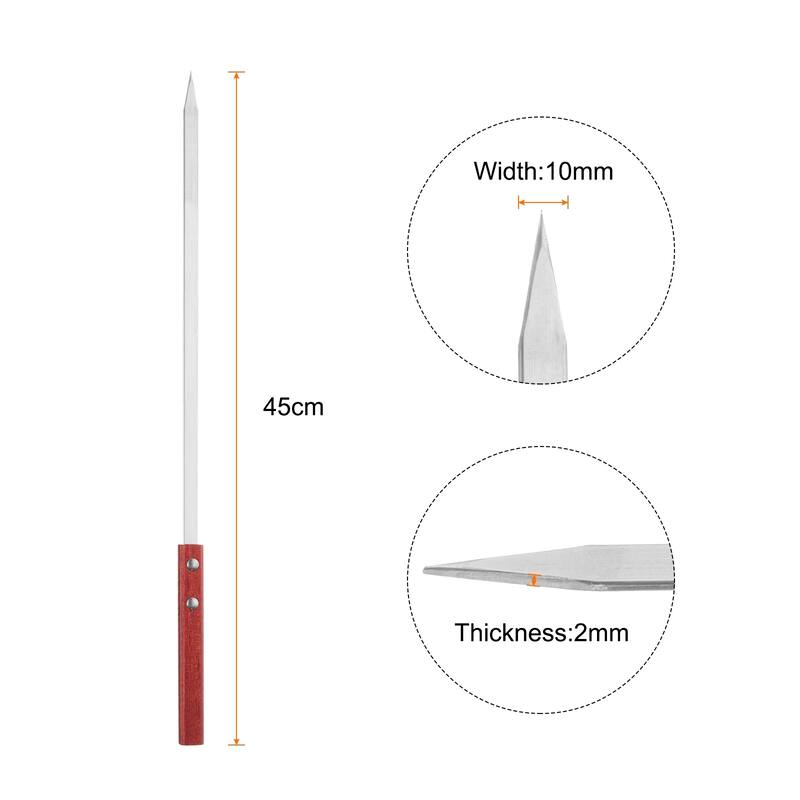 6pcs Kebob Skewers 45cmx10mmx2mm Flat Sticks with Wood Handle - Silver