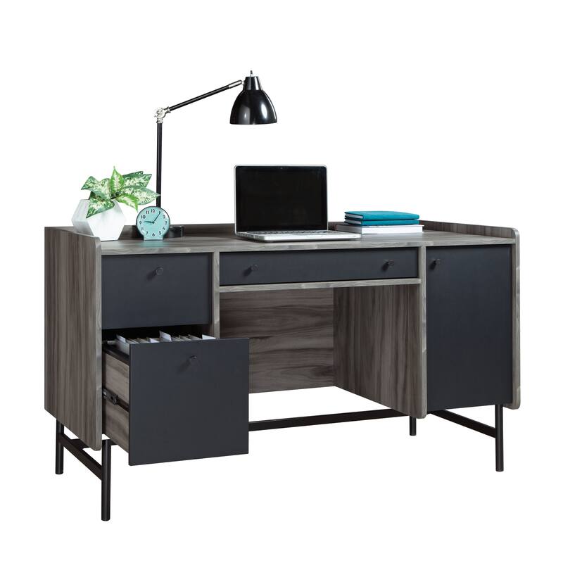 Wood Multi-purpose Desk with Adjustable Shelves, Gray