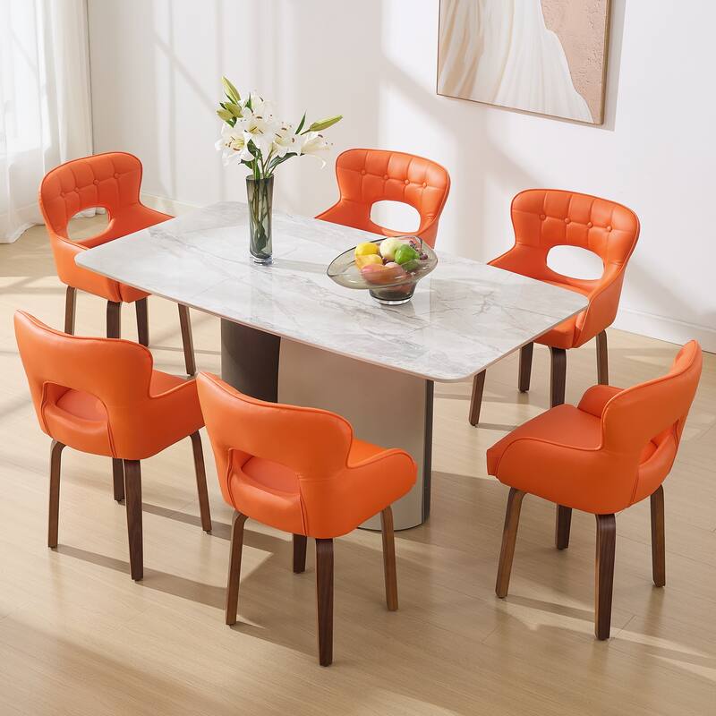 Bentwood Swivel Dining Chairs Set of 2/4/6, Faux Leather Upholstered Chairs Kitchen Chairs - Orange - Set of 6