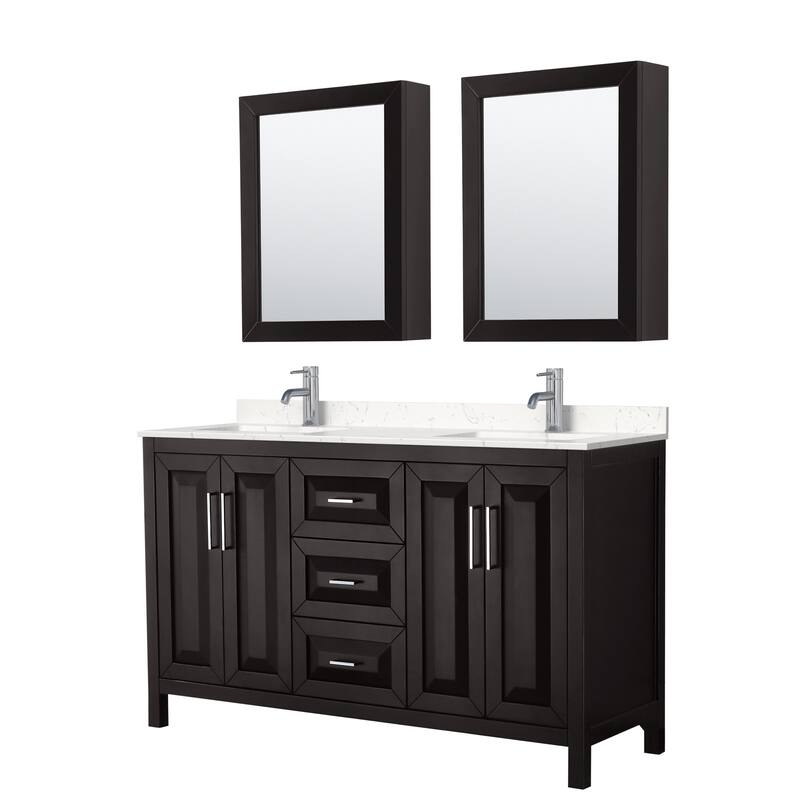 Wyndham Collection Daria 60" Free Standing Double Basin Vanity Set - Dark Espresso / Carrara Cultured Marble Top /