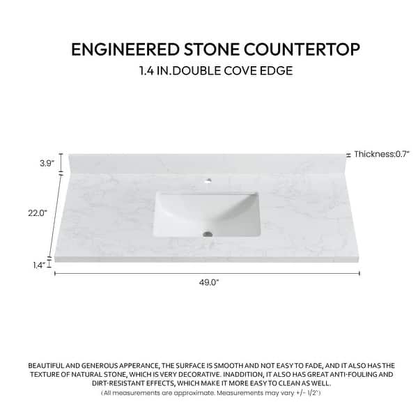 dimension image slide 20 of 22, Malaga Composite Stone Vanity Top with White Rectangular Sink