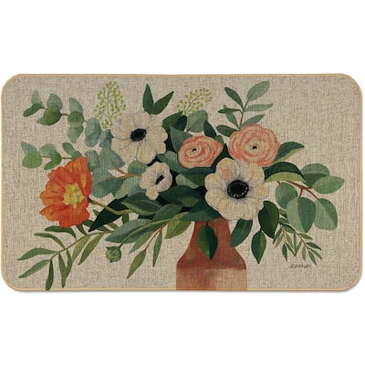 Natural Linen Look Decorative Low Profile Indoor/Outdoor Floor Mat with Recycled Rubber Back, Fresh Poppies, 29.5" x 17.75".
