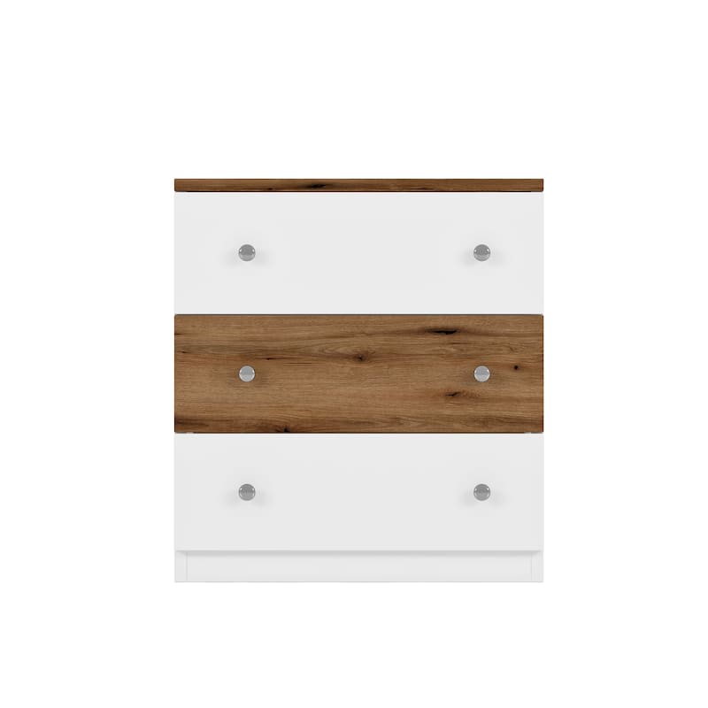 3-Drawer Wooden Nightstand With Colorblock Design And Metal Handle - Brown+White
